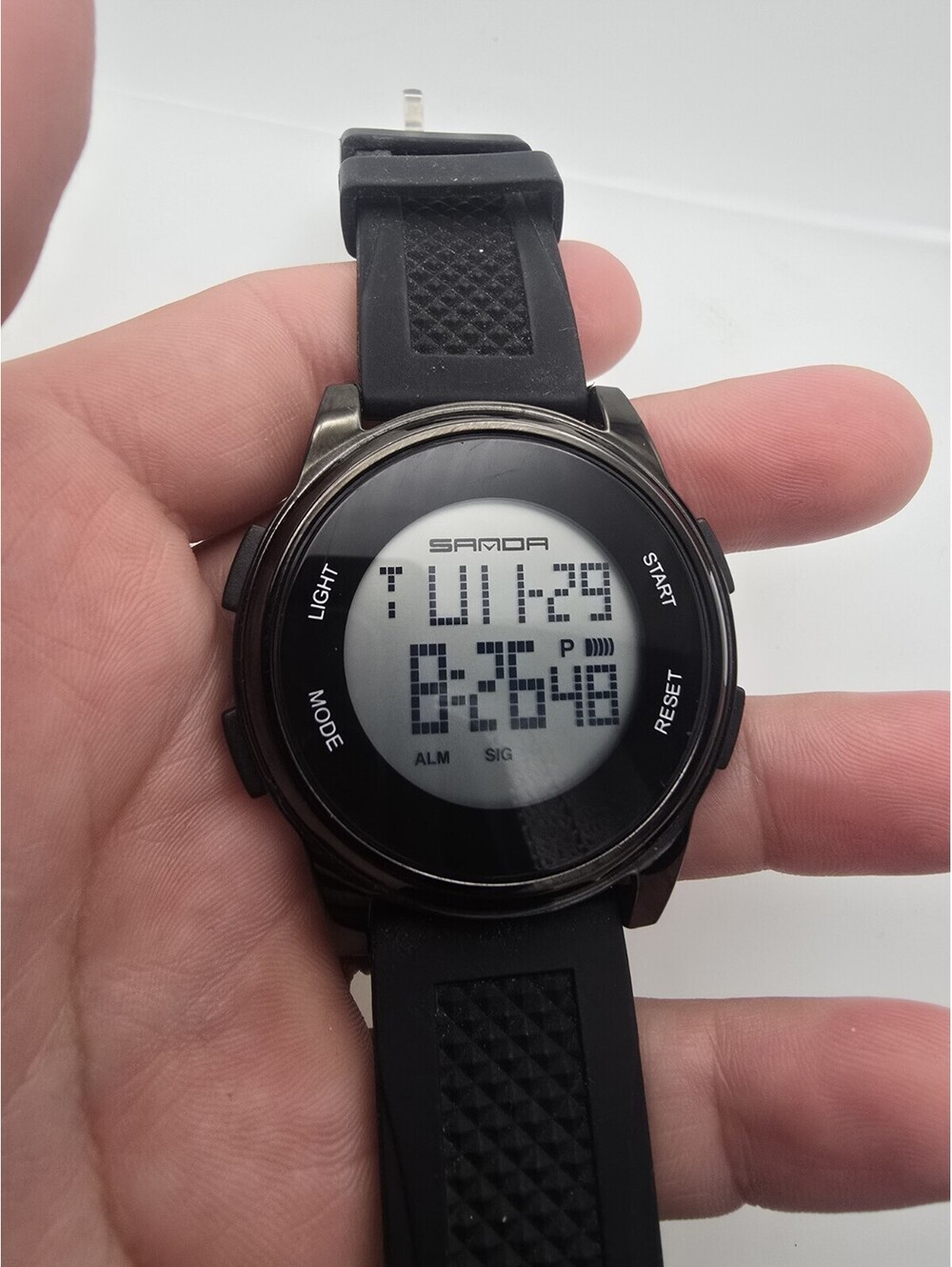 SANDA 9067 Digital Sports Watch Black 5ATM Alarm Backlight Rubber Strap